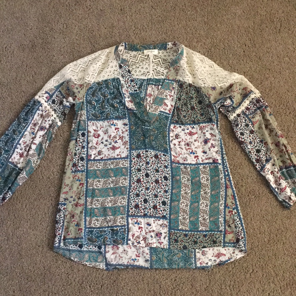 Umgee Colorful Blouse With Lace Details Size S